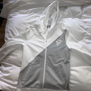 Armani Exchange gray and white zip up hoodie